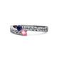 1 - Orane Blue Sapphire and Pink Tourmaline with Side Diamonds Bypass Ring 