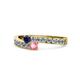 1 - Orane Blue Sapphire and Pink Tourmaline with Side Diamonds Bypass Ring 