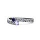 1 - Orane Blue Sapphire and Tanzanite with Side Diamonds Bypass Ring 