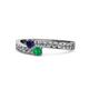 1 - Orane Blue Sapphire and Emerald with Side Diamonds Bypass Ring 
