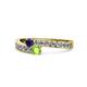 1 - Orane Blue Sapphire and Peridot with Side Diamonds Bypass Ring 