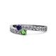 1 - Orane Blue Sapphire and Green Garnet with Side Diamonds Bypass Ring 