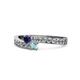 1 - Orane Blue Sapphire and Aquamarine with Side Diamonds Bypass Ring 
