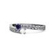1 - Orane Blue and White Sapphire with Side Diamonds Bypass Ring 