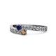 1 - Orane Blue Sapphire and Smoky Quartz with Side Diamonds Bypass Ring 