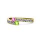 1 - Orane Pink Sapphire and Peridot with Side Diamonds Bypass Ring 