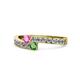 1 - Orane Pink Sapphire and Green Garnet with Side Diamonds Bypass Ring 