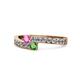 1 - Orane Pink Sapphire and Green Garnet with Side Diamonds Bypass Ring 