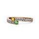 1 - Orane Citrine and Green Garnet with Side Diamonds Bypass Ring 