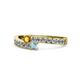 1 - Orane Citrine and Aquamarine with Side Diamonds Bypass Ring 
