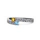 1 - Orane Citrine and Blue Topaz with Side Diamonds Bypass Ring 