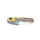 1 - Orane Yellow Sapphire and Blue Topaz with Side Diamonds Bypass Ring 