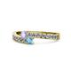 1 - Orane Tanzanite and Blue Topaz with Side Diamonds Bypass Ring 