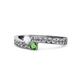 1 - Orane White Sapphire and Green Garnet with Side Diamonds Bypass Ring 