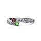 1 - Orane Ruby and Green Garnet with Side Diamonds Bypass Ring 