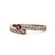 1 - Orane Ruby and Smoky Quartz with Side Diamonds Bypass Ring 