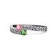 1 - Orane Pink Tourmaline and Green Garnet with Side Diamonds Bypass Ring 