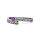 1 - Orane Amethyst and Green Garnet with Side Diamonds Bypass Ring 