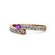 1 - Orane Amethyst and Smoky Quartz with Side Diamonds Bypass Ring 