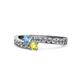 1 - Orane Blue Topaz and Yellow Diamond with Side Diamonds Bypass Ring 