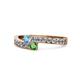 1 - Orane Blue Topaz and Green Garnet with Side Diamonds Bypass Ring 