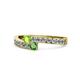 1 - Orane Peridot and Green Garnet with Side Diamonds Bypass Ring 