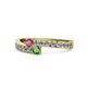 1 - Orane Rhodolite and Green Garnet with Side Diamonds Bypass Ring 