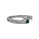 2 - Orane Diamond and Emerald with Side Diamonds Bypass Ring 