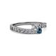 2 - Orane Blue and White Diamond with Side Diamonds Bypass Ring 