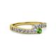 2 - Orane Diamond and Green Garnet with Side Diamonds Bypass Ring 
