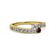2 - Orane Diamond and Red Garnet with Side Diamonds Bypass Ring 