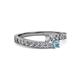 2 - Orane Diamond and Aquamarine with Side Diamonds Bypass Ring 