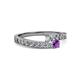 2 - Orane Diamond and Amethyst with Side Diamonds Bypass Ring 