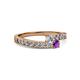 2 - Orane Diamond and Amethyst with Side Diamonds Bypass Ring 