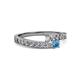 2 - Orane Diamond and Blue Topaz with Side Diamonds Bypass Ring 