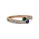 2 - Orane Emerald and Blue Sapphire with Side Diamonds Bypass Ring 