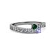 2 - Orane Emerald and Tanzanite with Side Diamonds Bypass Ring 