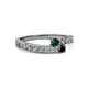 2 - Orane Emerald and Black Diamond with Side Diamonds Bypass Ring 