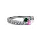 2 - Orane Emerald and Pink Sapphire with Side Diamonds Bypass Ring 