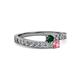 2 - Orane Emerald and Pink Tourmaline with Side Diamonds Bypass Ring 