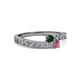2 - Orane Emerald and Rhodolite Garnet with Side Diamonds Bypass Ring 