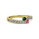 2 - Orane Emerald and Rhodolite Garnet with Side Diamonds Bypass Ring 