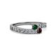 2 - Orane Emerald and Red Garnet with Side Diamonds Bypass Ring 