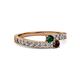 2 - Orane Emerald and Red Garnet with Side Diamonds Bypass Ring 