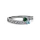 2 - Orane Emerald and Aquamarine with Side Diamonds Bypass Ring 