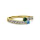 2 - Orane Emerald and Blue Topaz with Side Diamonds Bypass Ring 