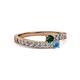 2 - Orane Emerald and Blue Topaz with Side Diamonds Bypass Ring 