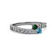 2 - Orane Emerald and London Blue Topaz with Side Diamonds Bypass Ring 
