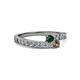 2 - Orane Emerald and Smoky Quartz with Side Diamonds Bypass Ring 