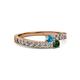 2 - Orane London Blue Topaz and Emerald with Side Diamonds Bypass Ring 